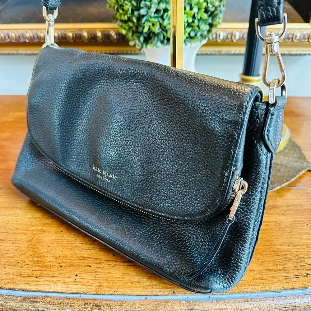 KATE SPADE BLACK LEATHER COBBLE HILL PENNY HOBO ENVELOPE ZIP CROSSBODY CHIC BAG - Picture 3 of 15
